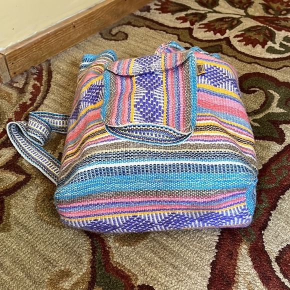 PINZON 100% Cotton Backpack Aztec Stripe / Geometric Summer Soft Travel Rainbow - Picture 12 of 16
